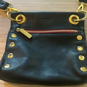 Hammit Tony Crossbody black leather purse | red detail w/gold hardware! Like new